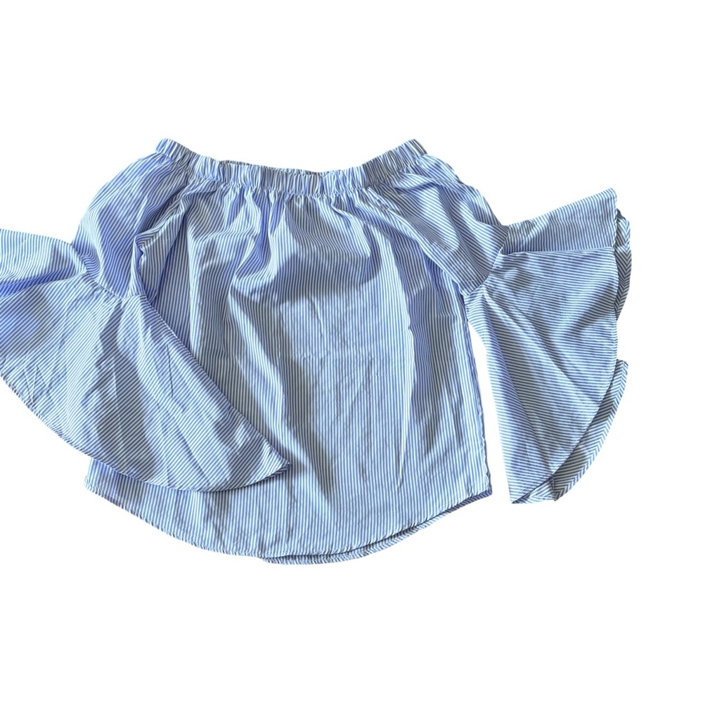 Light Blue Striped Off-Shoulder Top